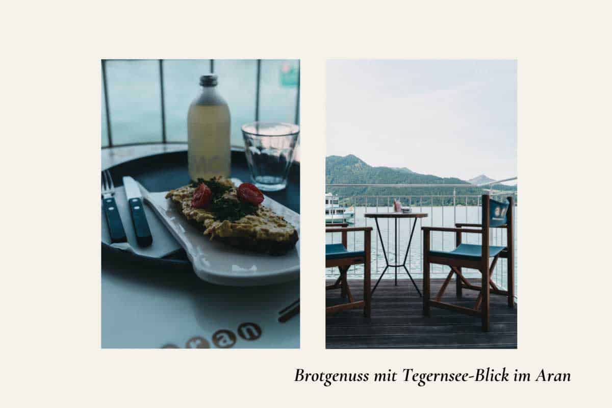 Getränke und Speisen im Café Aran mit Blick auf den Tegernsee